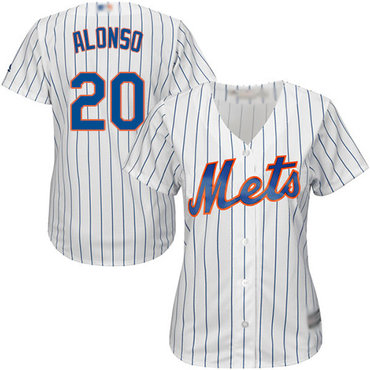 Mets #20 Pete Alonso White(Blue Strip) Home Women's Stitched Baseball Jersey