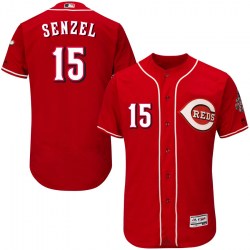 Cincinnati Reds #15 Nick Senzel Men's Authentic Majestic Flex Base Alternate Collection Red Jersey