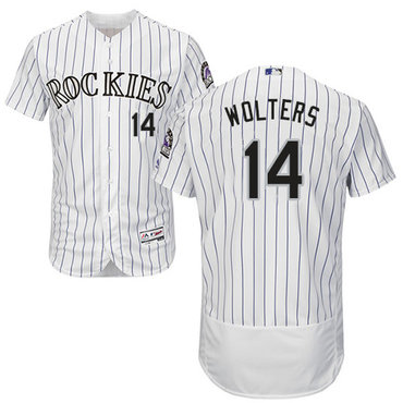 Rockies #14 Tony Wolters White Strip Flexbase Authentic Collection Stitched Baseball Jersey