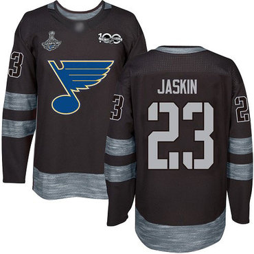 Blues #23 Dmitrij Jaskin Black 1917-2017 100th Anniversary Stanley Cup Champions Stitched Hockey Jersey
