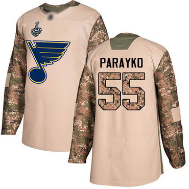 Men's St. Louis Blues #55 Colton Parayko Camo Authentic 2017 Veterans Day 2019 Stanley Cup Final Bound Stitched Hockey Jersey