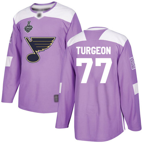 Men's St. Louis Blues #77 Pierre Turgeon Purple Authentic Fights Cancer 2019 Stanley Cup Final Bound Stitched Hockey Jersey