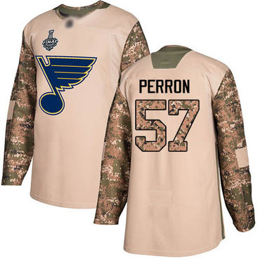 Men's St. Louis Blues #57 David Perron Camo Authentic 2017 Veterans Day 2019 Stanley Cup Final Bound Stitched Hockey Jersey