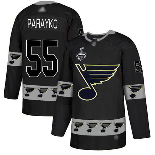 Men's St. Louis Blues #55 Colton Parayko Black Authentic Team Logo Fashion 2019 Stanley Cup Final Bound Stitched Hockey Jersey