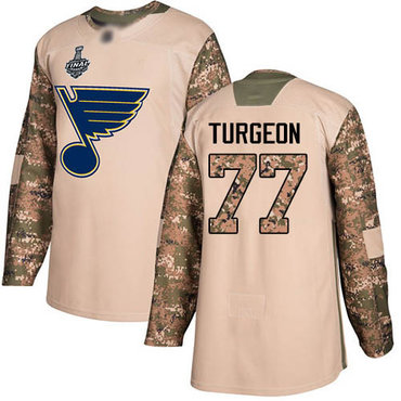 Men's St. Louis Blues #77 Pierre Turgeon Camo Authentic 2017 Veterans Day 2019 Stanley Cup Final Bound Stitched Hockey Jersey