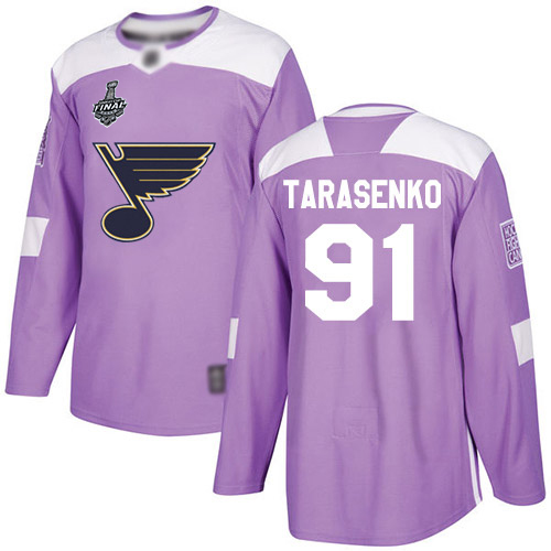 Men's St. Louis Blues #91 Vladimir Tarasenko Purple Authentic Fights Cancer 2019 Stanley Cup Final Bound Stitched Hockey Jersey