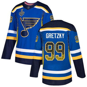 Men's St. Louis Blues #99 Wayne Gretzky Blue Home Authentic Drift Fashion 2019 Stanley Cup Final Bound Stitched Hockey Jersey