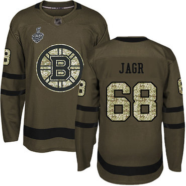 Men's Boston Bruins #68 Jaromir Jagr Green Salute to Service 2019 Stanley Cup Final Bound Stitched Hockey Jersey