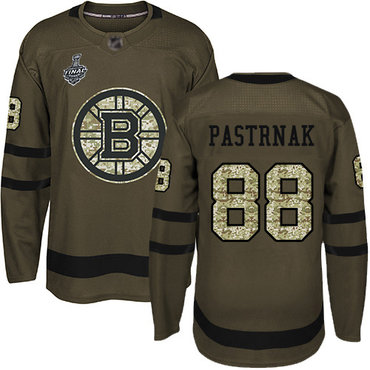 Men's Boston Bruins #88 David Pastrnak Green Salute to Service 2019 Stanley Cup Final Bound Stitched Hockey Jersey