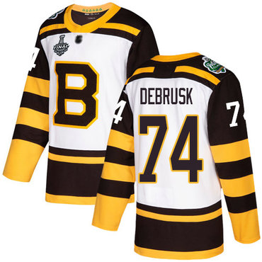 Men's Boston Bruins #74 Jake DeBrusk White Authentic 2019 Winter Classic 2019 Stanley Cup Final Bound Stitched Hockey Jersey