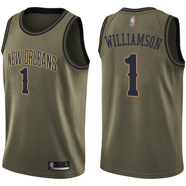 Youth Pelicans #1 Zion Williamson Green Salute to Service Basketball Swingman Jersey