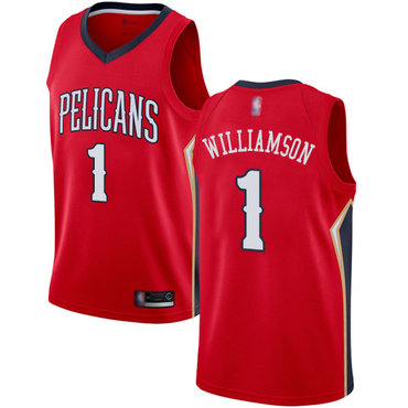 Youth Pelicans #1 Zion Williamson Red Basketball Swingman Statement Edition Jersey