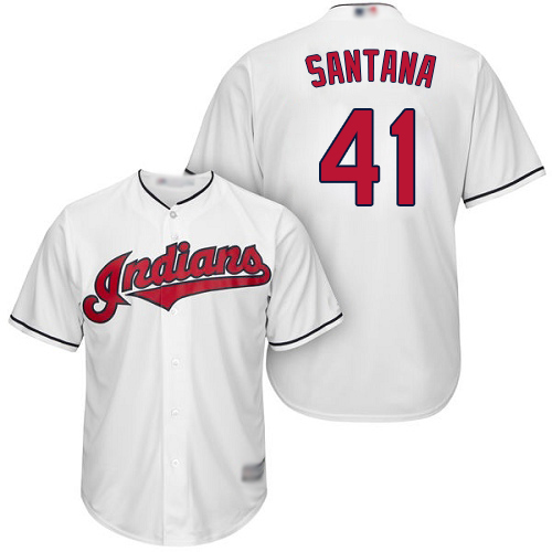 Youth Indians #41 Carlos Santana White Home Stitched Baseball Jersey