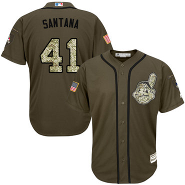 Youth Indians #41 Carlos Santana Green Salute to Service Stitched Baseball Jersey