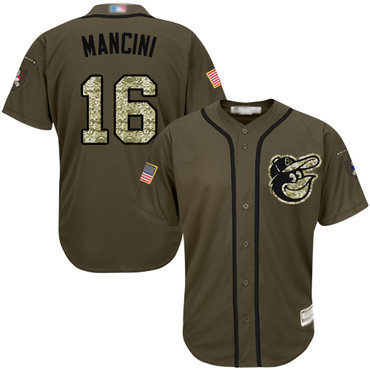 Youth Orioles #16 Trey Mancini Green Salute to Service Stitched Baseball Jersey