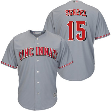 Youth Reds #15 Nick Senzel Grey Cool Base Stitched Baseball Jersey