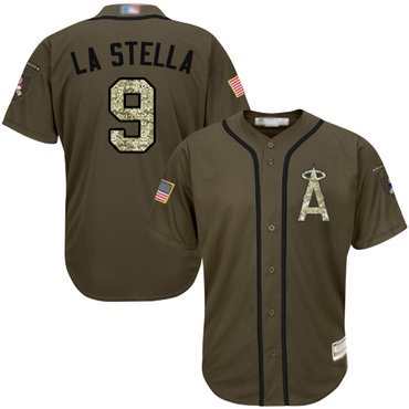 Angels of Anaheim #9 Tommy La Stella Green Salute to Service Stitched Baseball Jersey