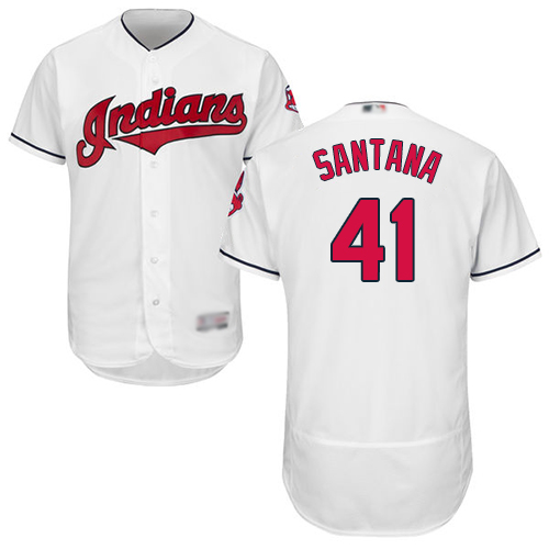 Indians #41 Carlos Santana White Flexbase Authentic Collection Stitched Baseball Jersey