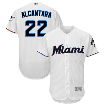 marlins #22 Sandy Alcantara White Flexbase Authentic Collection Stitched Baseball Jersey