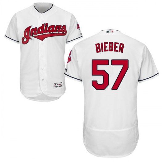 Men's Majestic #57 Shane Bieber Cleveland Indians Authentic White Flex Base Home Collection Jersey