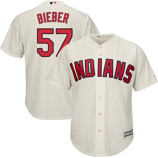 Men's Majestic #57 Shane Bieber Cleveland Indians Authentic Cream Cool Base Alternate Jersey