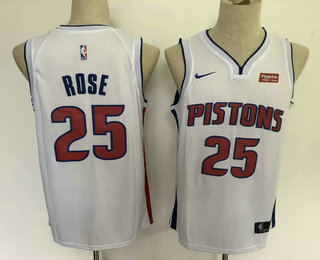 Men's Detroit Pistons #25 Derrick Rose New White 2019 Nike Swingman Stitched NBA Jersey With The Sponsor Logo