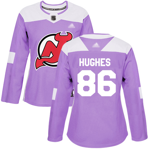 Devils #86 Jack Hughes Purple Authentic Fights Cancer Women's Stitched Hockey Jersey