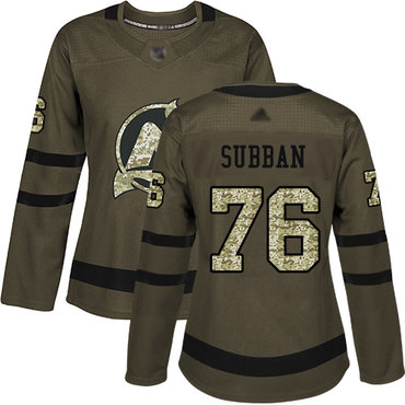 Devils #76 P. K. Subban Green Salute to Service Women's Stitched Hockey Jersey