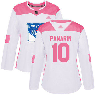 Rangers #10 Artemi Panarin White Pink Authentic Fashion Women's Stitched Hockey Jersey