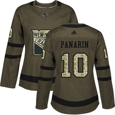 Rangers #10 Artemi Panarin Green Salute to Service Women's Stitched Hockey Jersey