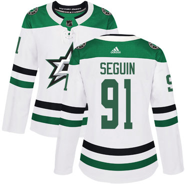 Stars #91 Tyler Seguin White Road Authentic Women's Stitched Hockey Jersey