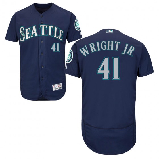 Men's Authentic Seattle Mariners #41 Mike Wright Jr. Majestic Flex Base Alternate Collection Navy Jersey