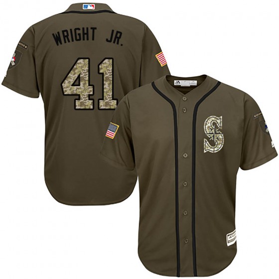 Men's Authentic Seattle Mariners #41 Mike Wright Jr. Majestic Salute to Service Green Jersey