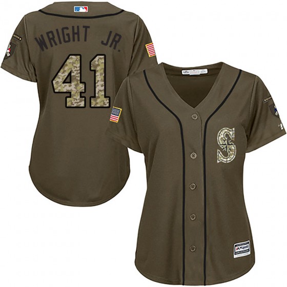 Women's Authentic Seattle Mariners #41 Mike Wright Jr. Majestic Salute to Service Green Jersey