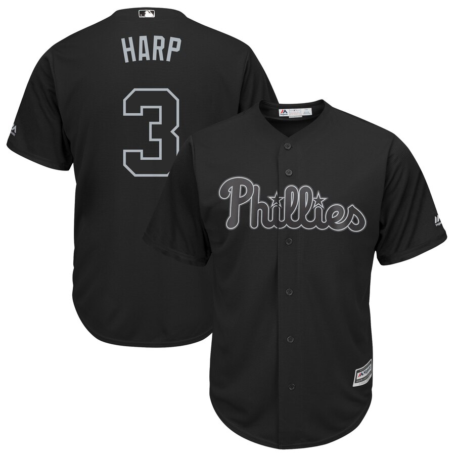 Men's Philadelphia Phillies 3 Bryce Harper Harp Black 2019 Players' Weekend Player Jersey