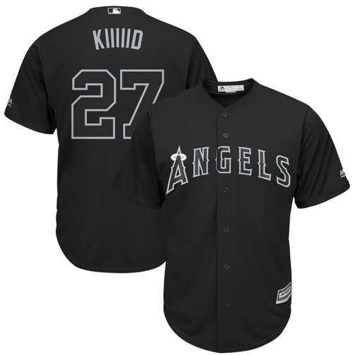 Angels of Anaheim #27 Mike Trout Black Kiiiiid Players Weekend Cool Base Stitched Baseball Jersey