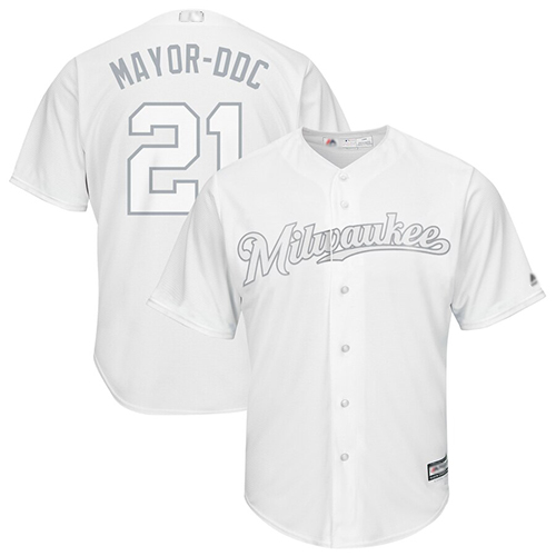 Brewers #21 Travis Shaw White Mayor-DDC Players Weekend Cool Base Stitched Baseball Jersey