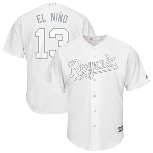 Royals #13 Salvador Perez White El Nino Players Weekend Cool Base Stitched Baseball Jersey