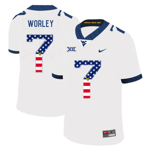 West Virginia Mountaineers 7 Daryl Worley White USA Flag College Football Jersey