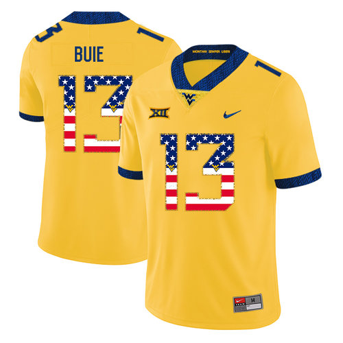 West Virginia Mountaineers 13 Andrew Buie Yellow USA Flag College Football Jersey