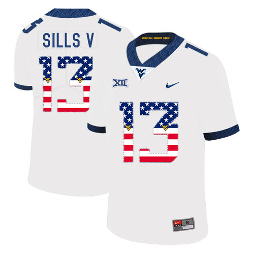 West Virginia Mountaineers 13 David Sills V White USA Flag College Football Jersey