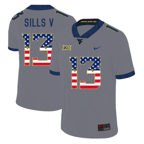 West Virginia Mountaineers 13 David Sills V Gray USA Flag College Football Jersey