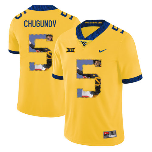 West Virginia Mountaineers 5 Chris Chugunov Yellow Fashion College Football Jersey