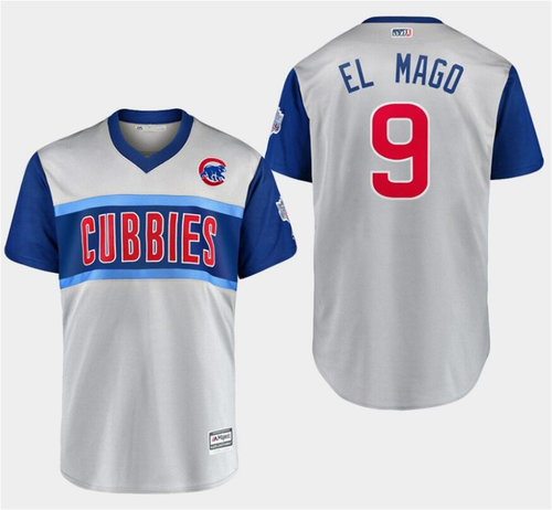 Men's Chicago Cubs 9 Javier Baez El Mago Gray 2019 MLB Little League Classic Player Jersey