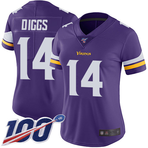 Nike Vikings #14 Stefon Diggs Purple Team Color Women's Stitched NFL 100th Season Vapor Limited Jersey