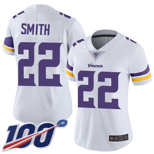 Nike Vikings #22 Harrison Smith White Women's Stitched NFL 100th Season Vapor Limited Jersey