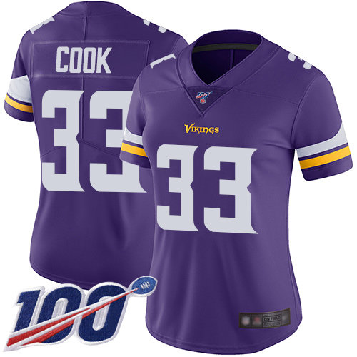 Nike Vikings #33 Dalvin Cook Purple Team Color Women's Stitched NFL 100th Season Vapor Limited Jersey