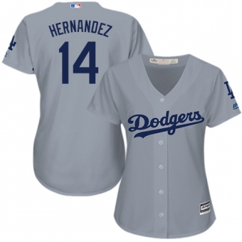 Women's Replica Los Angeles Dodgers #14 Enrique Hernandez Majestic Road Cool Base Grey Jersey