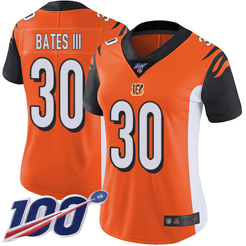 Nike Bengals #30 Jessie Bates III Orange Alternate Women's Stitched NFL 100th Season Vapor Limited Jersey