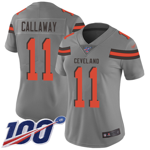 Nike Browns #11 Antonio Callaway Gray Women's Stitched NFL Limited Inverted Legend 100th Season Jersey